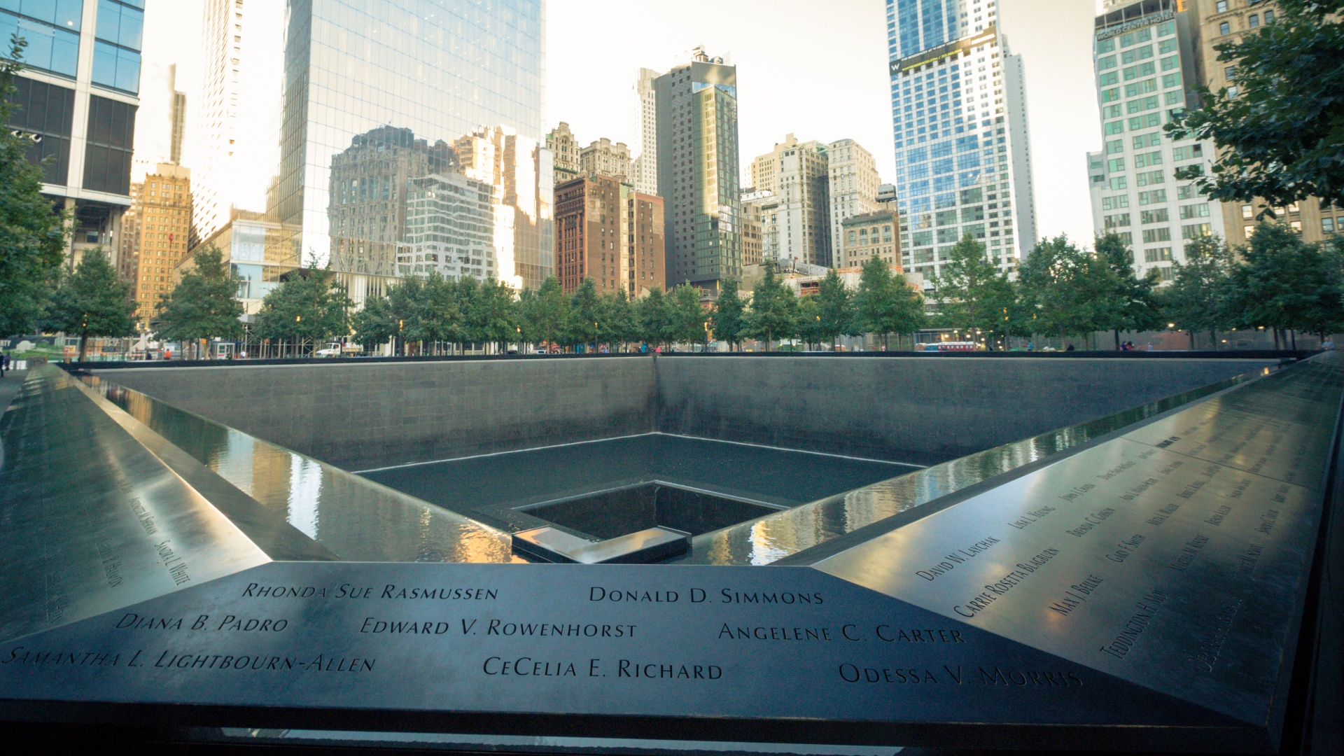 A reflecting pool at the 9/11 Memorial.
